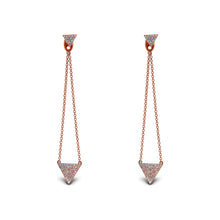 Load image into Gallery viewer, 14k Gold and Genuine Diamond Hanging Chain Earrings with Pave Triangles w/ Detachable Stud for Women in White, Yellow or Rose Gold 2" Length