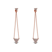Load image into Gallery viewer, 14k Gold and Genuine Diamond Hanging Chain Earrings with Pave Triangles w/ Detachable Stud for Women in White, Yellow or Rose Gold 2" Length