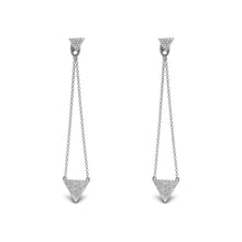 Load image into Gallery viewer, 14k Gold and Genuine Diamond Hanging Chain Earrings with Pave Triangles w/ Detachable Stud for Women in White, Yellow or Rose Gold 2" Length