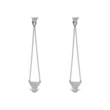 Load image into Gallery viewer, 14k Gold and Genuine Diamond Hanging Chain Earrings with Pave Triangles w/ Detachable Stud for Women in White, Yellow or Rose Gold 2" Length