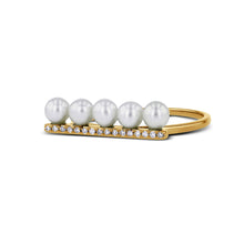 Load image into Gallery viewer, 14k Gold and Genuine Diamond and Pearl Bar Ring for Women w/ High Quality Diamonds in White, Yellow or Rose Gold