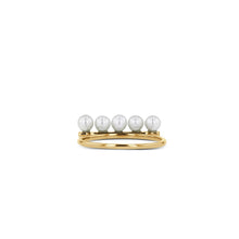 Load image into Gallery viewer, 14k Gold and Genuine Diamond and Pearl Bar Ring for Women w/ High Quality Diamonds in White, Yellow or Rose Gold
