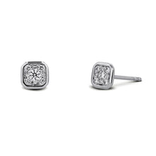Load image into Gallery viewer, 18k White Gold and Genuine Diamond Cluster Stud Earrings w/ Gold Frame in Cushion Cut Shape w/ High Quality Diamonds for Women