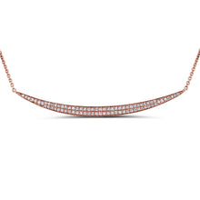 Load image into Gallery viewer, 14k Gold and Genuine Diamond Microset Pave Curved Bar Crescent Necklace w/ High Quality Diamonds in White, Yellow or Rose Gold for Women