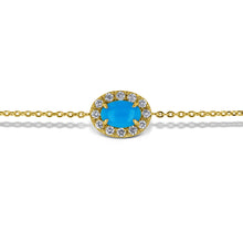 Load image into Gallery viewer, 18k Gold and Genuine Diamond and Turquoise Oval Chain Bracelet w/ High Quality Stones in White, Yellow or Rose Gold w/ Adjustable Drawstring