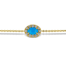 Load image into Gallery viewer, 18k Gold and Genuine Diamond and Turquoise Oval Chain Bracelet w/ High Quality Stones in White, Yellow or Rose Gold w/ Adjustable Drawstring
