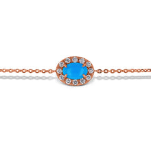 Load image into Gallery viewer, 18k Gold and Genuine Diamond and Turquoise Oval Chain Bracelet w/ High Quality Stones in White, Yellow or Rose Gold w/ Adjustable Drawstring