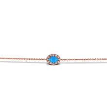 Load image into Gallery viewer, 18k Gold and Genuine Diamond and Turquoise Oval Chain Bracelet w/ High Quality Stones in White, Yellow or Rose Gold w/ Adjustable Drawstring