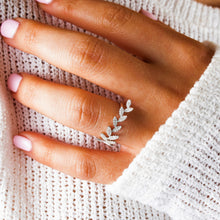 Load image into Gallery viewer, 14k Gold and Genuine Diamond Micro-Pave Leaf Petal Ring | Gold and Diamond Vine Ring for Women
