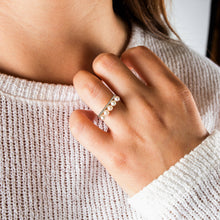 Load image into Gallery viewer, 14k Gold and Genuine Diamond and Pearl Bar Ring for Women w/ High Quality Diamonds in White, Yellow or Rose Gold