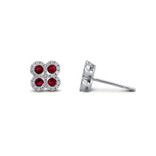 Load image into Gallery viewer, 18k White Gold and Genuine Diamond Natural Sapphire | Emerald | Ruby Clover Stud Earrings with Very High Quality Stones for Women or Girls