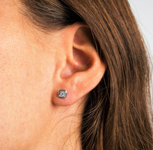 Load image into Gallery viewer, 18k White Gold and Genuine Diamond Cluster Stud Earrings w/ Gold Frame in Cushion Cut Shape w/ High Quality Diamonds for Women