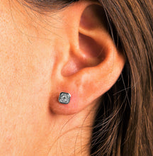 Load image into Gallery viewer, 18k White Gold and Genuine Diamond Cluster Stud Earrings w/ Gold Frame in Cushion Cut Shape w/ High Quality Diamonds for Women