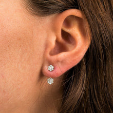 Load image into Gallery viewer, Pair of 18k Gold and Genuine High Quality Diamond Flower Cluster Stud Earring + Diamond Earring Jacket Set in White, Yellow or Rose Gold