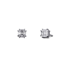 Load image into Gallery viewer, Pair of 18k White Gold and Genuine Diamond Asscher Cut Illusion Very High Quality VVS Diamond Stud Earrings 2ct Look (1/2ct Actual Weight)
