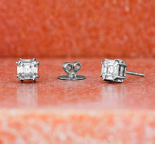 Load image into Gallery viewer, Pair of 18k White Gold and Genuine Diamond Asscher Cut Illusion Very High Quality VVS Diamond Stud Earrings 2ct Look (1/2ct Actual Weight)