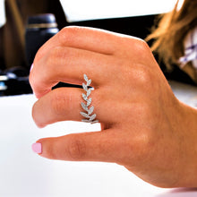 Load image into Gallery viewer, 14k Gold and Genuine Diamond Micro-Pave Leaf Petal Ring | Gold and Diamond Vine Ring for Women