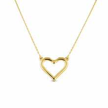 Load image into Gallery viewer, 14k Solid Gold Plain Open Heart Necklace Pendant with Adjustable Length Chain in White Yellow or Rose Gold for Women or Girls