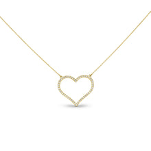 Load image into Gallery viewer, 14k Gold + Genuine High Quality Diamond Classic Open Heart Necklace for Girls or Women White Yellow or Rose Gold w/ Adjustable Chain