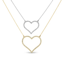 Load image into Gallery viewer, 14k Gold + Genuine High Quality Diamond Classic Open Heart Necklace for Girls or Women White Yellow or Rose Gold w/ Adjustable Chain