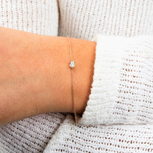 Load image into Gallery viewer, 18k Gold Genuine Emerald Cut Baguette Diamond Chain Layering Minimalist Bracelet w/ Adjustable Drawstring Chain for Women White Yellow Rose