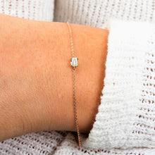 Load image into Gallery viewer, 18k Gold Genuine Emerald Cut Baguette Diamond Chain Layering Minimalist Bracelet w/ Adjustable Drawstring Chain for Women White Yellow Rose