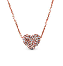 Load image into Gallery viewer, 14k Gold Genuine Diamond Flat Pave Dainty Classic Minimalist Layering Heart Pendant Necklace for Women or Girls White Yellow or Rose Gold