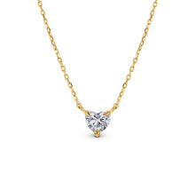 Load image into Gallery viewer, 18K Gold Genuine Small Heart Shaped Diamond Minimalist Layering Stacking Solitaire Necklace w/ Adjustable Drawstring Chain for Women