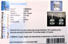 Load image into Gallery viewer, 18k Solid White Gold Natural Diamond Emerald Cut Illusion Very High Quality VVS Diamond Stud Earrings 2ct Look (1/2ct Actual Weight)