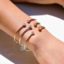 Load image into Gallery viewer, 18k Gold and Genuine Diamond Open Cluster Teardrop Flexible Stackable Bangle Bracelet Cuff in White Yellow Rose Gold for Women High Quality