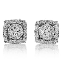 Load image into Gallery viewer, 14k White Gold Genuine Diamond Square Cushion Shape Diamond Cluster Stud Earrings for Women Dressy or Every Day High Quality