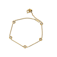 Load image into Gallery viewer, 18kt Solid Gold Natural Diamond 5 Stone Diamonds By The Yard Bezel Set Bracelet | Minimalist Adjustable Length Chain Stacking Bracelet