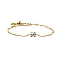 Load image into Gallery viewer, 18k Gold and Genuine Diamond 5 Stone Flower Cluster Stackable Layering Chain Bracelet w/ Adjustable Drawstring Chain in White Yellow or Rose