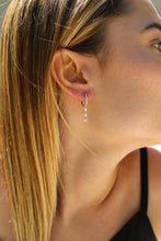 Load image into Gallery viewer, Pair of 14k Genuine Diamond Pear Teardrop Huggy Hoop Dangle Minimalist Dainty Earrings White Yellow Rose Gold for Women 1.25" Total Length