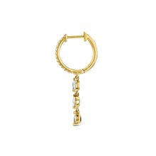 Load image into Gallery viewer, 14k Solid Gold Genuine Diamond Pear Teardrop Huggy Hoop Dangle Minimalist Dainty Earrings White Yellow Rose Gold for Women 1.25" Length