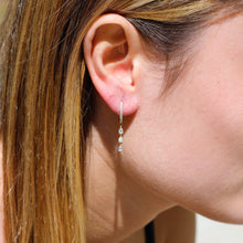 Load image into Gallery viewer, 14k Solid Gold Genuine Diamond Pear Teardrop Huggy Hoop Dangle Minimalist Dainty Earrings White Yellow Rose Gold for Women 1.25" Length