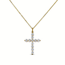 Load image into Gallery viewer, 18k Gold Genuine Diamond 1CT Common Prong Large Simple Classic Cross Pendant Necklace Unisex Women or Men White Yellow Gold 1" Length