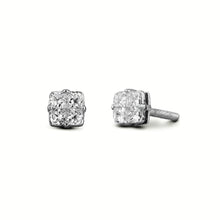 Load image into Gallery viewer, 18k White Gold GENUINE Diamond Cushion Cut Illusion Very High Quality VVS Diamond Stud Earrings