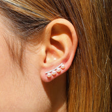 Load image into Gallery viewer, Single (Half Pair) 14k Gold Genuine Diamond + Cultured Pearl Ear Climber High Quality Earring for Women in White Yellow or Rose Gold