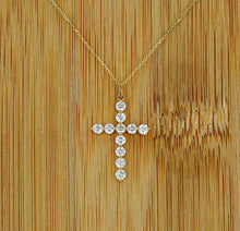 Load image into Gallery viewer, 18k Gold Genuine Diamond 1CT Common Prong Large Simple Classic Cross Pendant Necklace Unisex Women or Men White Yellow Gold 1" Length
