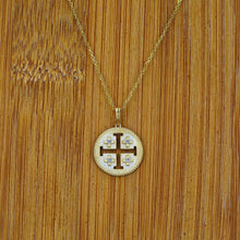 Load image into Gallery viewer, 14k Solid Yellow Gold Genuine Diamond Jerusalem Cross Heavyweight Medallion Disc Pendant Necklace and Adjustable Chain for Women