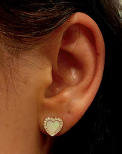 Load image into Gallery viewer, Pair of 14k Gold Genuine Diamond Turquoise Black Onyx White Agate Heart Shaped Stud Earrings for Women or Girls White Yellow Rose