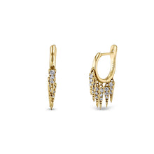 Load image into Gallery viewer, Pair of 18k Gold and Genuine Diamond Round Huggy Hoop Earrings with Dangling Diamonds High Quality in Rose Yellow or White Gold