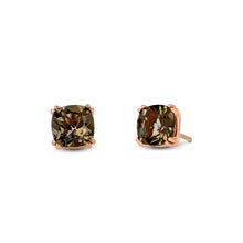 Load image into Gallery viewer, 14k Gold Smokey Topaz Quartz Cushion Cut Stud Earring Pair for Women