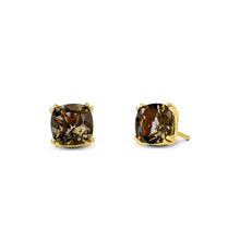 Load image into Gallery viewer, 14k Gold Smokey Topaz Quartz Cushion Cut Stud Earring Pair for Women