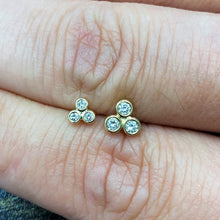 Load image into Gallery viewer, Single (Half Pair) 14k Gold and Genuine Diamond 3 Stone Trio Bezel Set Diamond Stud Earrings w/ High Quality Diamonds for Women