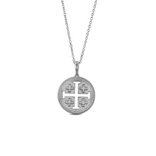 Load image into Gallery viewer, 14k Solid Yellow Gold Genuine Diamond Jerusalem Cross Heavyweight Medallion Disc Pendant Necklace and Adjustable Chain for Women