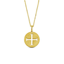 Load image into Gallery viewer, 14k Solid Yellow Gold Genuine Diamond Jerusalem Cross Heavyweight Medallion Disc Pendant Necklace and Adjustable Chain for Women