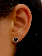 Load image into Gallery viewer, Pair of 14k Gold Genuine Diamond Turquoise Black Onyx White Agate Heart Shaped Stud Earrings for Women or Girls White Yellow Rose