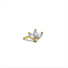 Load image into Gallery viewer, Single (Half Pair) 14k Solid Gold Genuine Diamond Lotus Flower Marquise Earring Stud Minimalist White Yellow Rose Gold